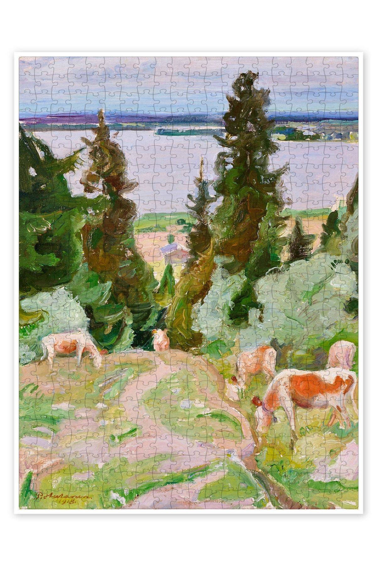 Jeronkarji Väisälänmäki'deki İnekler 500 Parça Puzzle Yapboz Kedi Köpek Temalı Doğa ve Orman Hayvanları