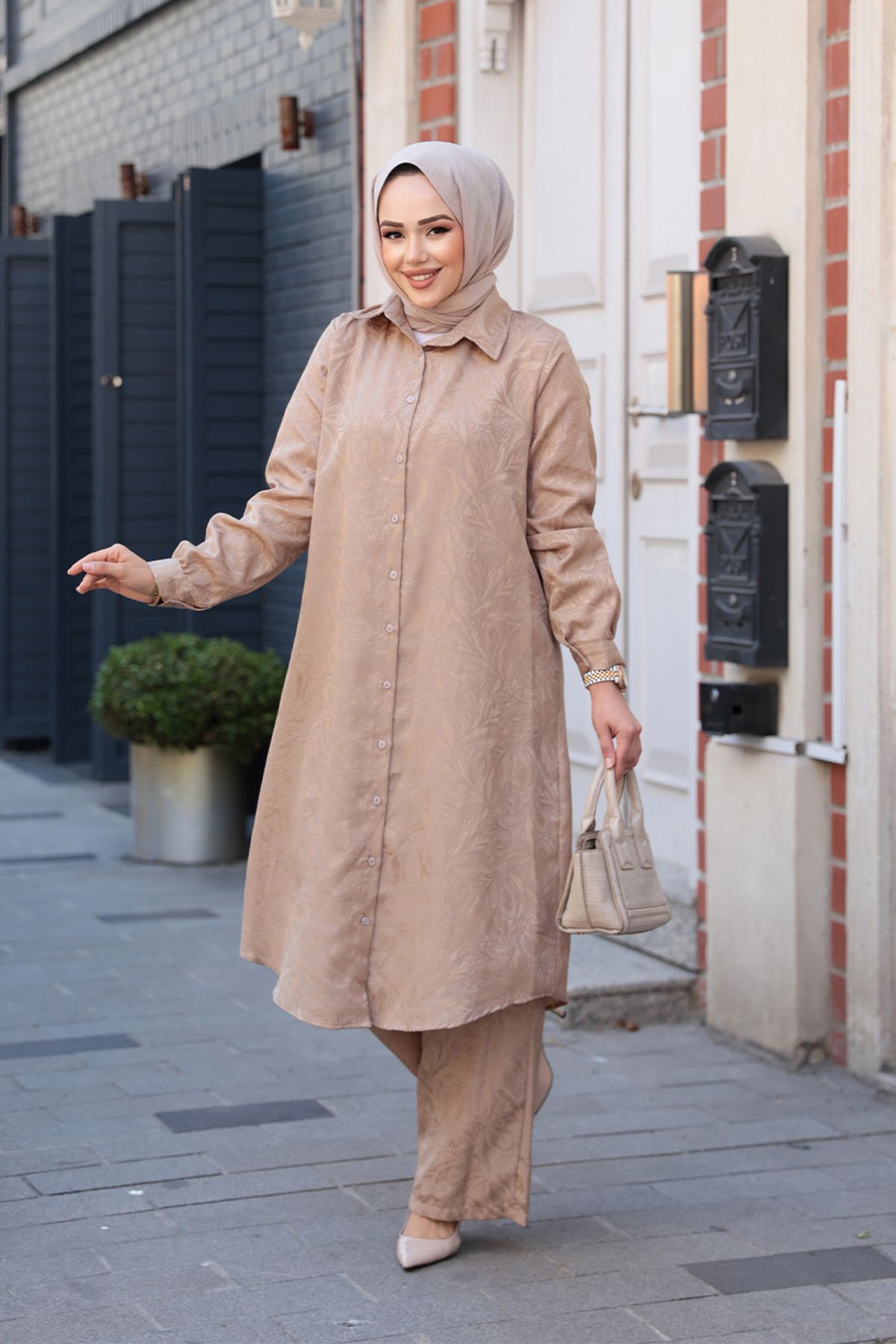 N.S NEVA STYLE-Patterned Mink Hijab Double Set 12981V 1
