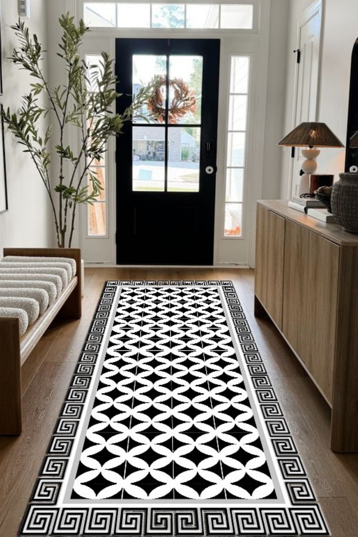 DERAS HOME Dijital Baskı Yıkanabilir Kaymaz Taban Yolluk Salon Halısı