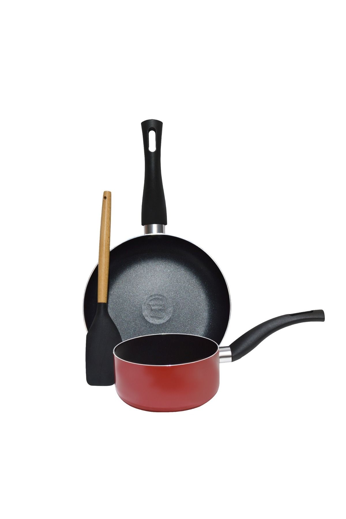 Sweet Home-Non-Stick 3 pcs Cookware Set with Frypan and Sauce Pan - Heat-Resistant Handle, Laddle Included 1