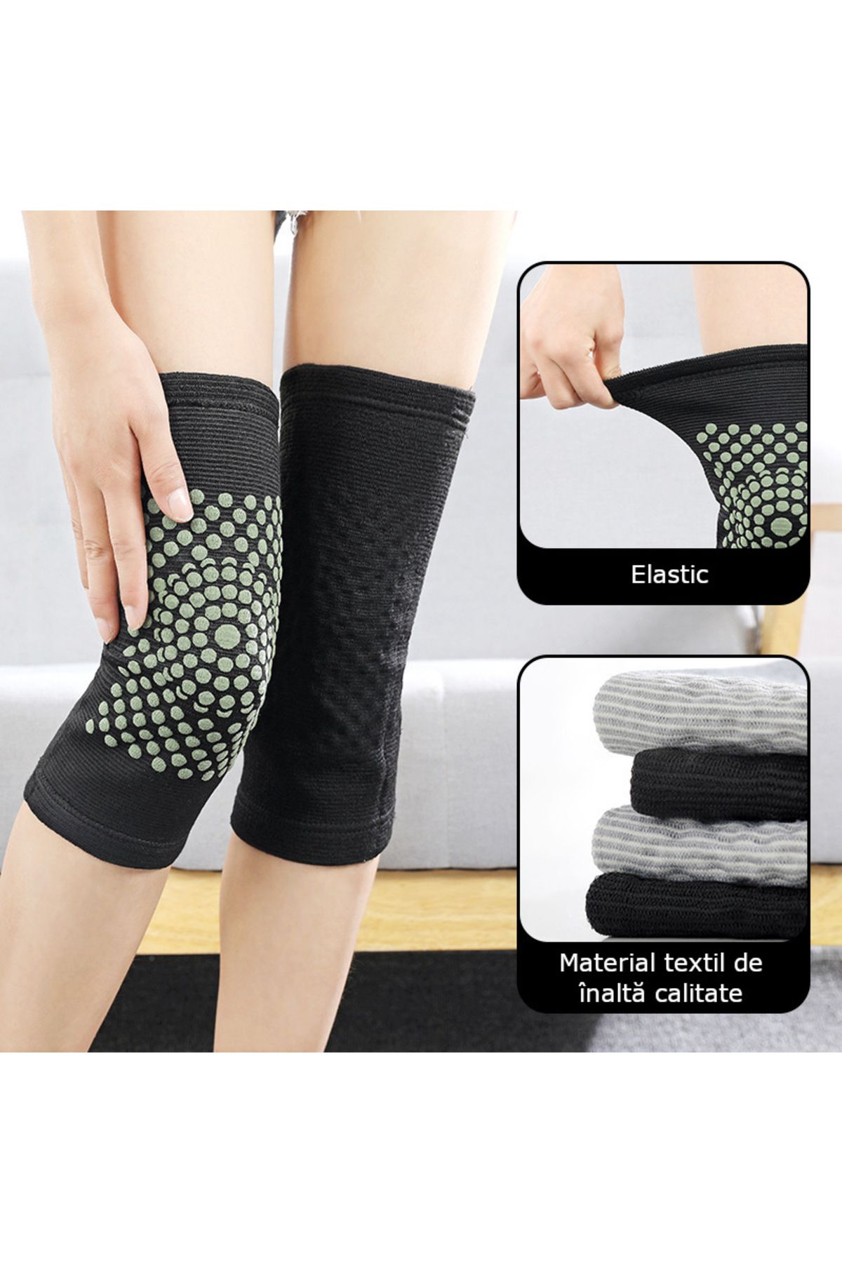 Influential Tech-Tourmaline Knee Pads Set, Elastic, Self-Heating, Medium Length, Unisex, Universal Size, 2 pcs 7