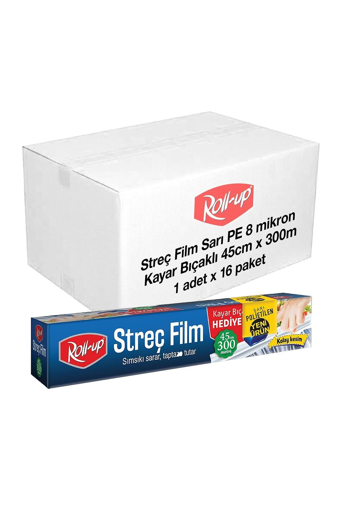 alsepeteavm Roll Up Sarı Pe Streç Film 45 Cm X 300m 8mic (kayar Bıçak Hediyeli) X 16 Paket (koli)