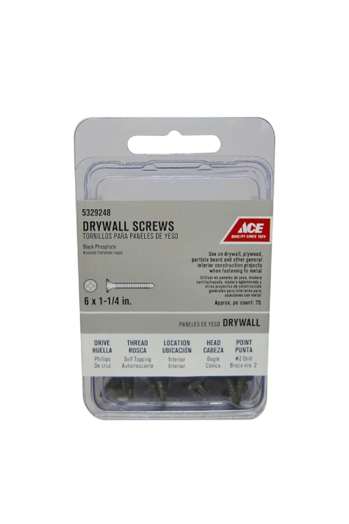 ACE-75-Piece Phillips Fine Drywall Screws Black No.6 x 1.25inch 1