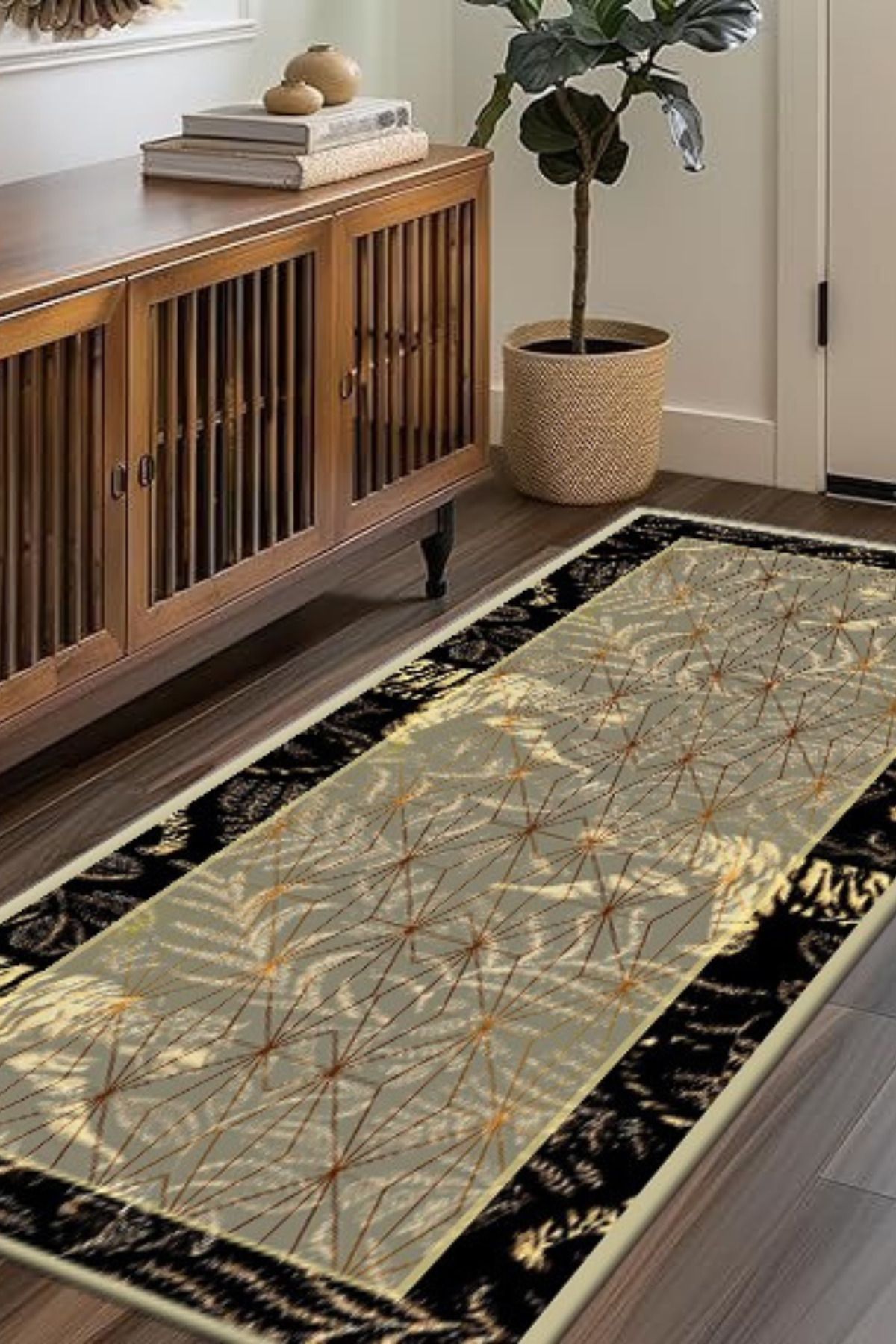 DERAS HOME Dijital Baskı Yıkanabilir Kaymaz Taban Yolluk Salon Halısı
