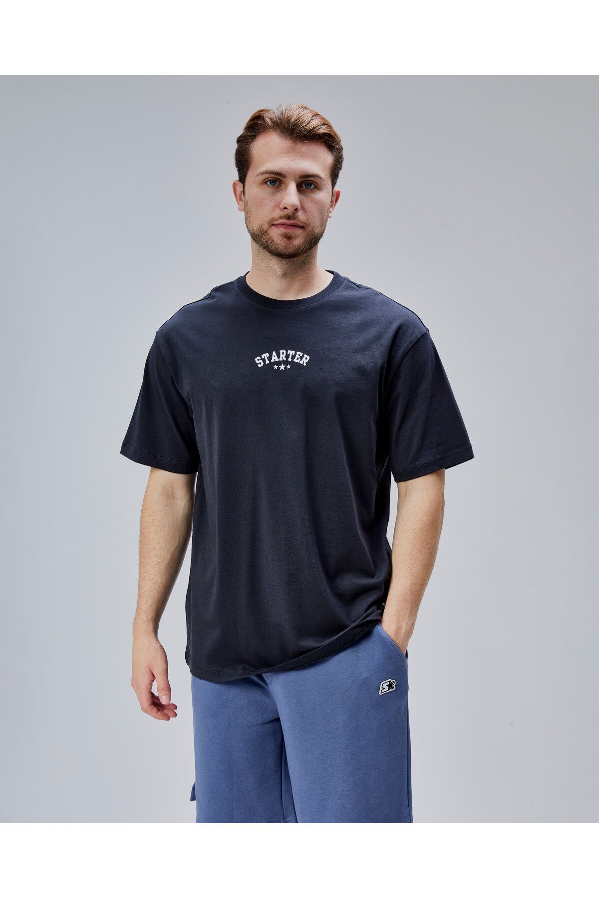 Starter DYMOND Antrasit Bisiklet Yaka Baskılı Oversize Erkek Tshirt