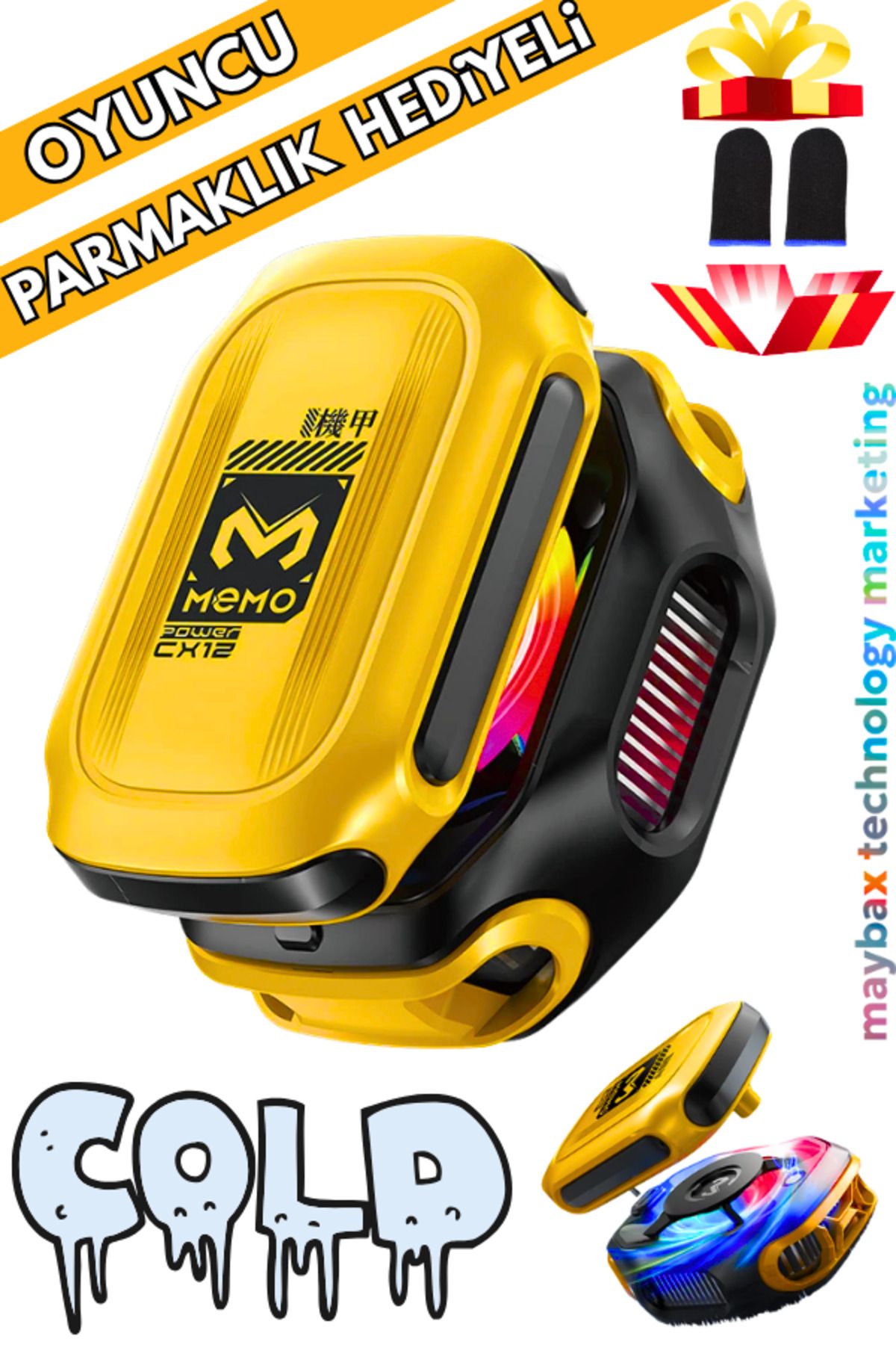 Maybax Manyetik Rgb Oyun Soğutucu, Pubg Için Powerbankli Kablosuz Radyatör Fan Telefon Soğutucu