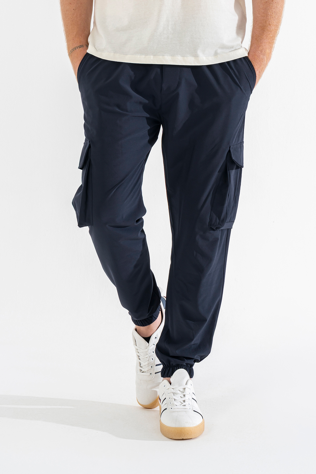 Souris Erkek Lacivert Likralı Esnek İnce Kumaş Lastikli Paça Torba Cep Pantolon