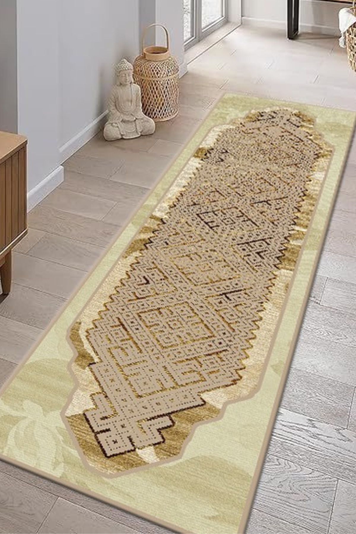 DERAS HOME Dijital Baskı Yıkanabilir Kaymaz Taban Yolluk Salon Halısı