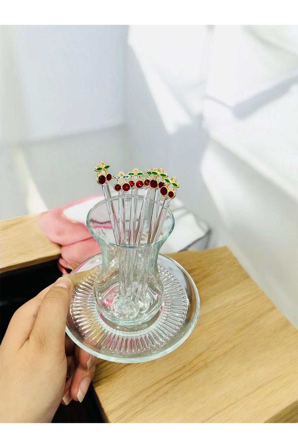 Arsglass KİRAZ MEYVELİ CAM ÇAY KAŞIĞI 6LI SET