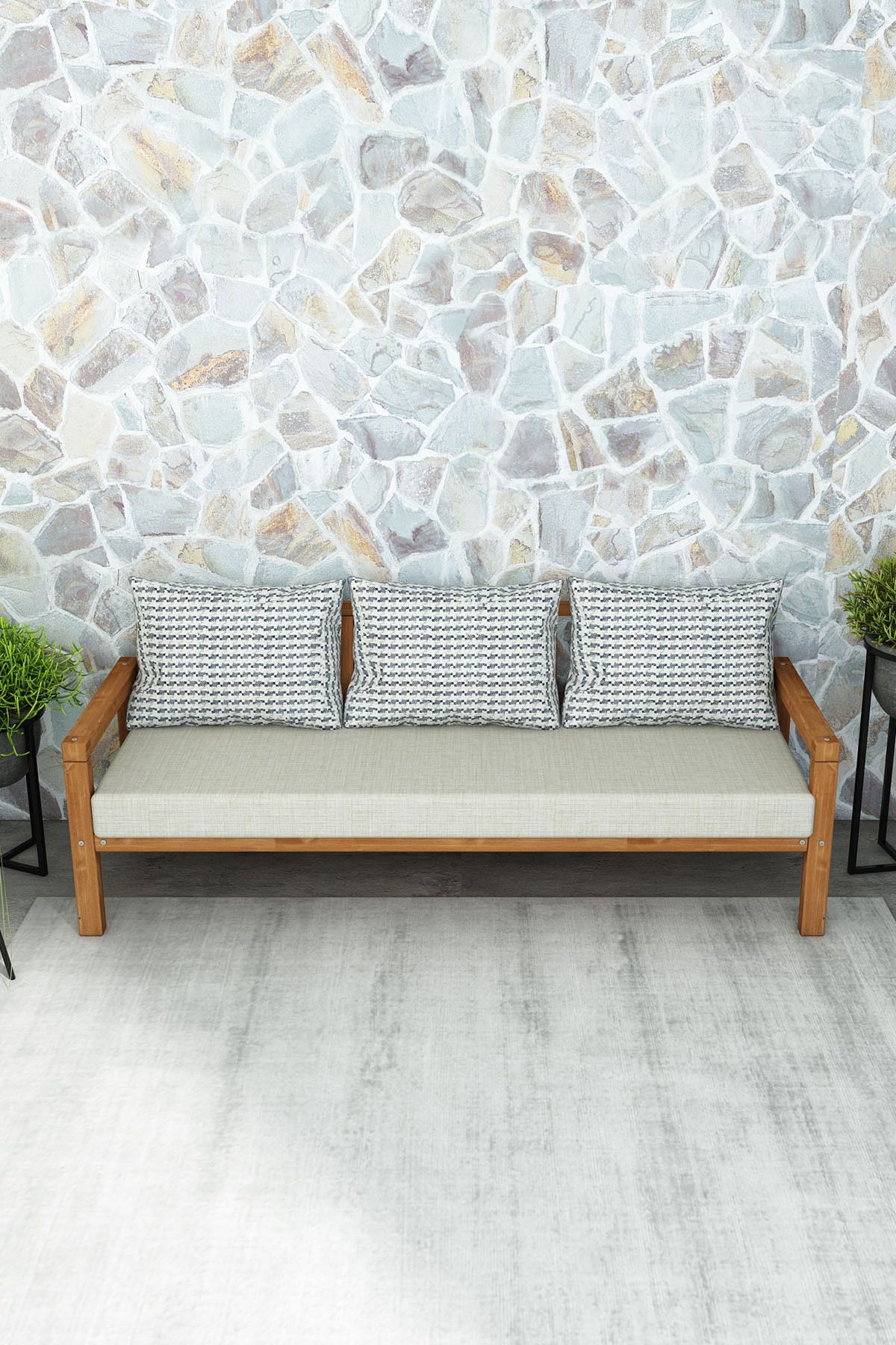 woodwork antalya Rustik Üçlü Ahşap Kanepe Teak Renk