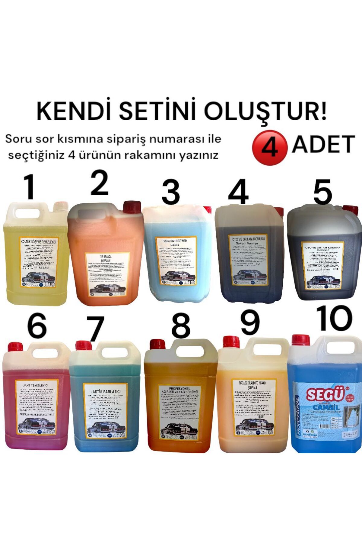 Şimal otokimya market ARABA TEMİZLEME SETİ/OTO BAKIM SETİ KENDİ SETİNİ OLUŞTUR 4 ADET 5 LİTRELİK