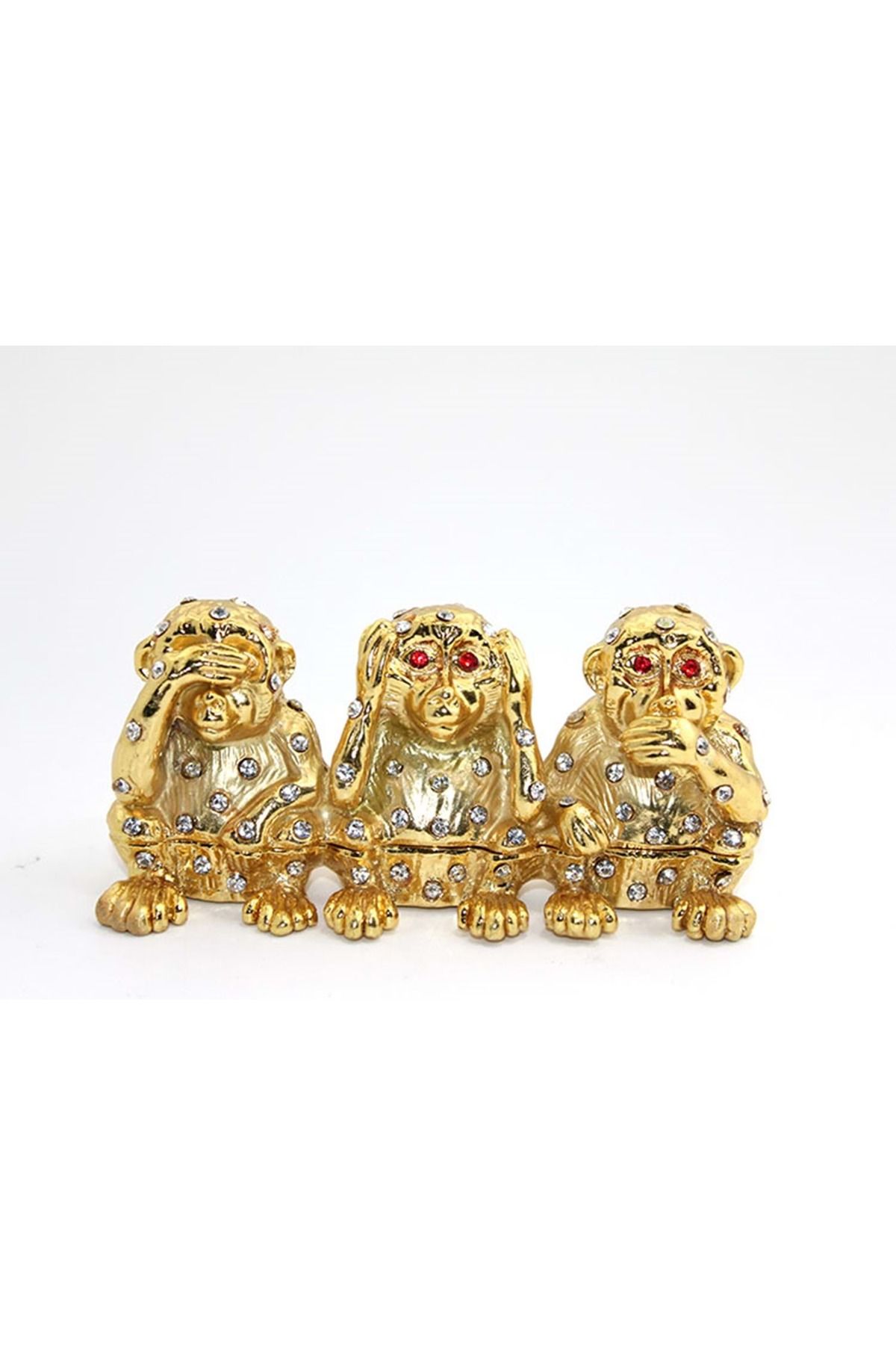Store Sıvaroskı Taşlı 3'Lü Maymun Seti 9*4 Cm (Görmedim, Duymadım, Bilmiyorum)