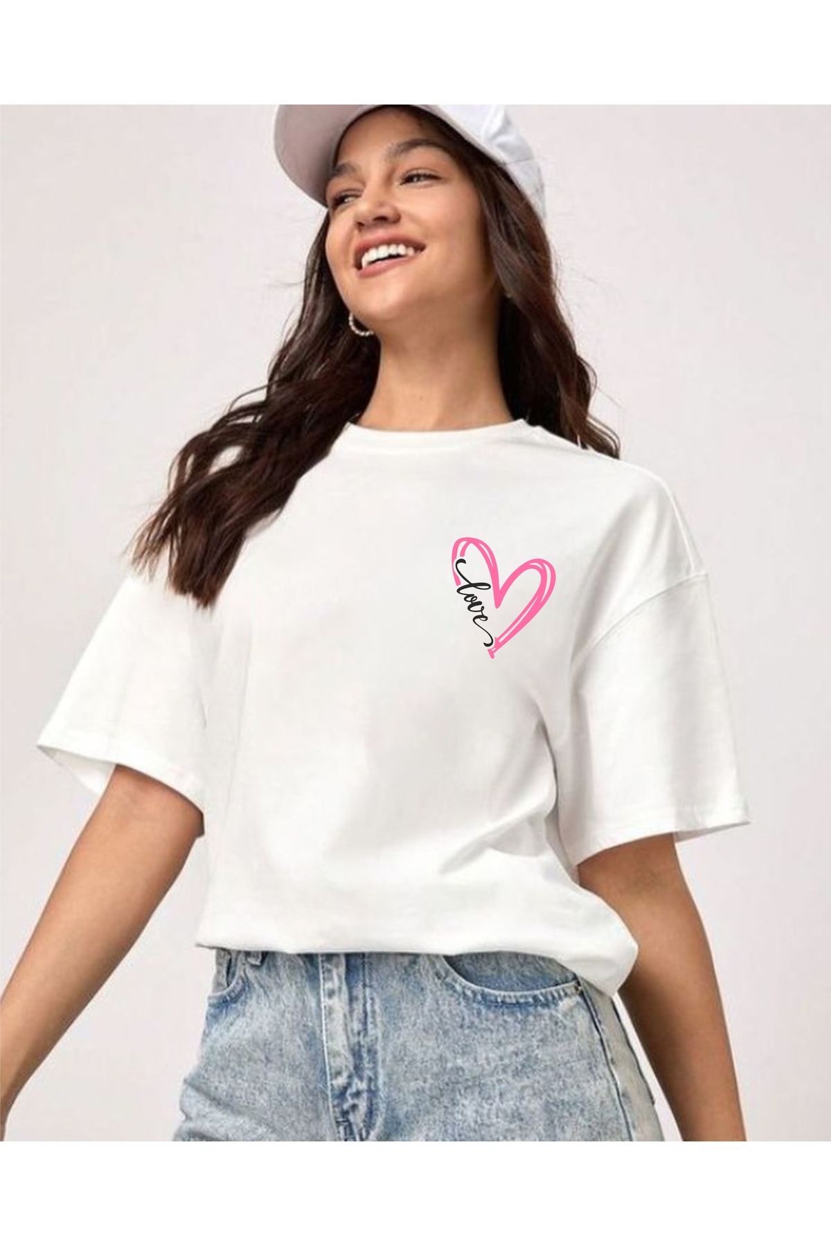 estilowear Kadın Oversize Baskılı Pamuklu T-shirt Model 1027