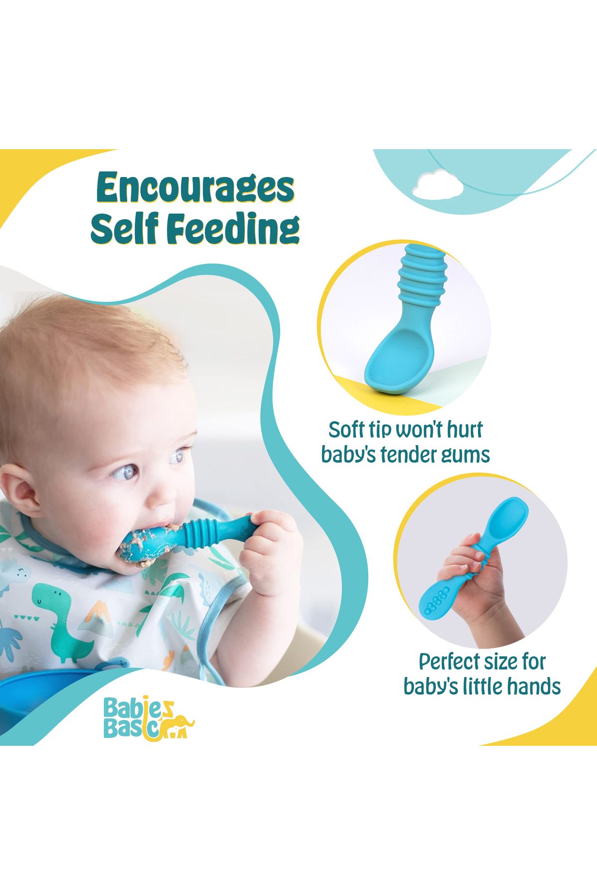 Babies Basic-BabiesBasic Soft Tip BPA Free Silicone First Stage Training Spoons - Blue 2