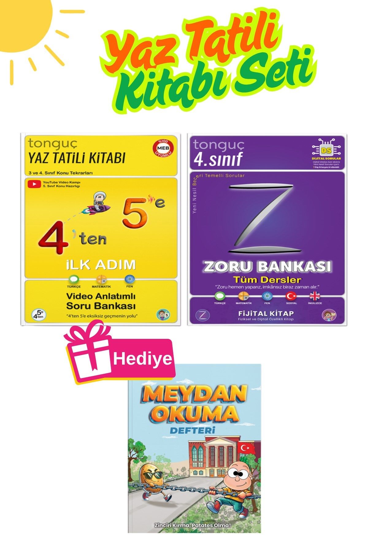 Tonguç Yayınları Tonguç Akademi - Meydan Okuma Defteri Hediyeli 4'den 5'e Yaz Tatili Kitabı ve 4. Sınıf Zoru Bankası