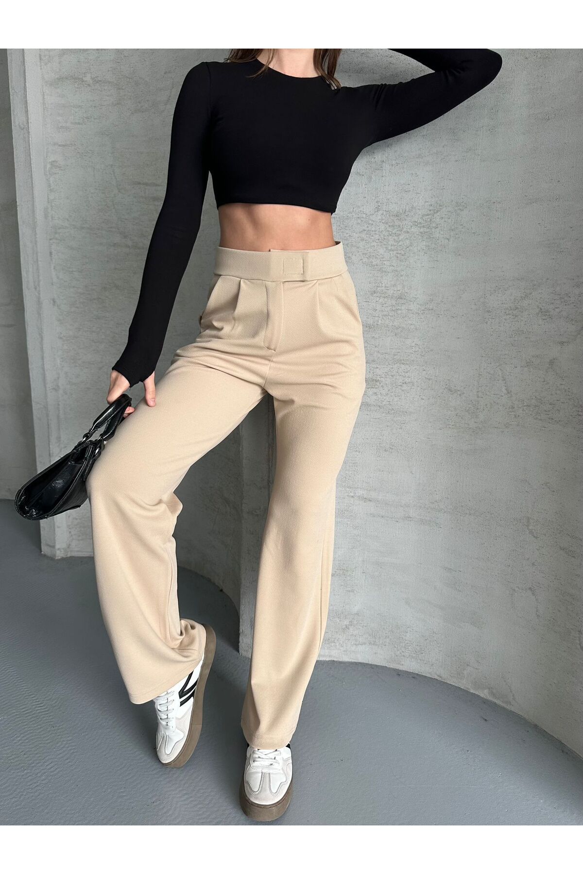 RPT MODA YÜKSEK BEL CIRTLI KEMER PALAZZO PANTOLON