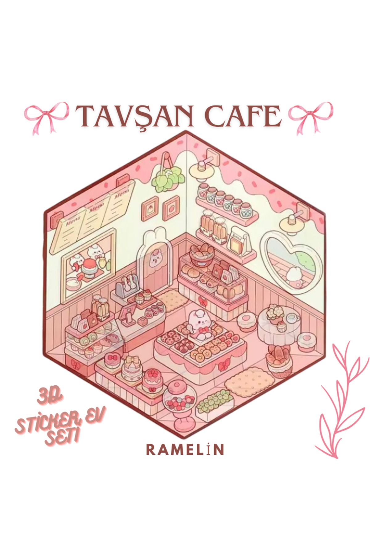 ramelin Tavşan Cafe - 3D Sticker Ev Seti
