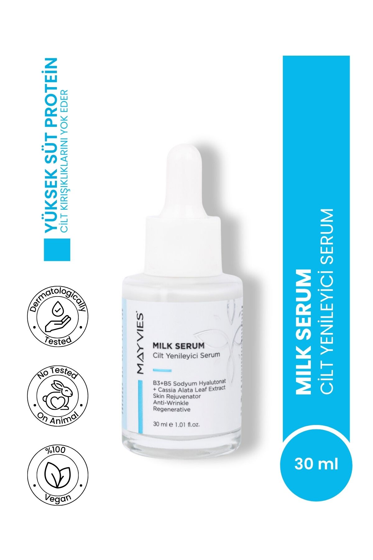 MAYVIES Milk Serum Cilt Yenileyici Serum 30ml Süt Proteini + Hyaluronik Asit Kırışıklık Karşıtı
