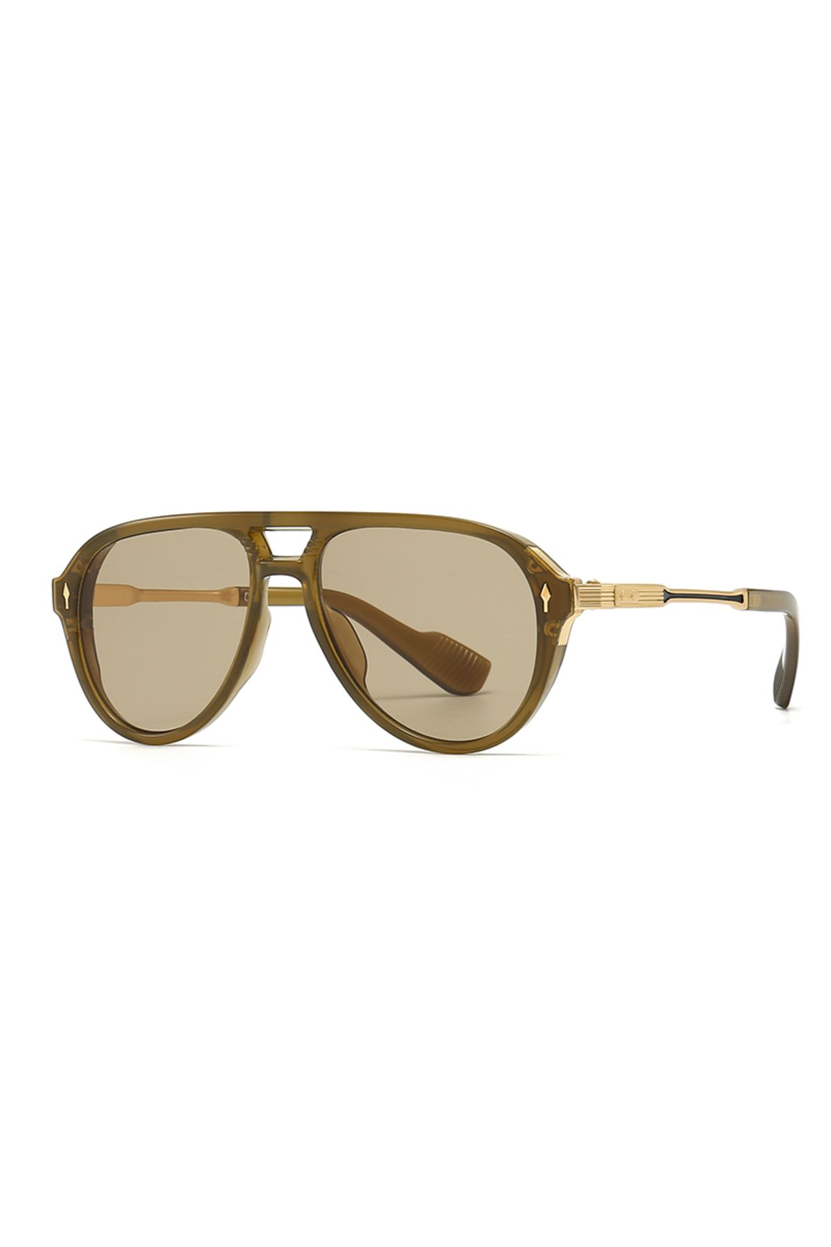 Choice-army green New European and American Men's Aviator Glasses Retro Double-Brorgon Square Frame Sunglas 1