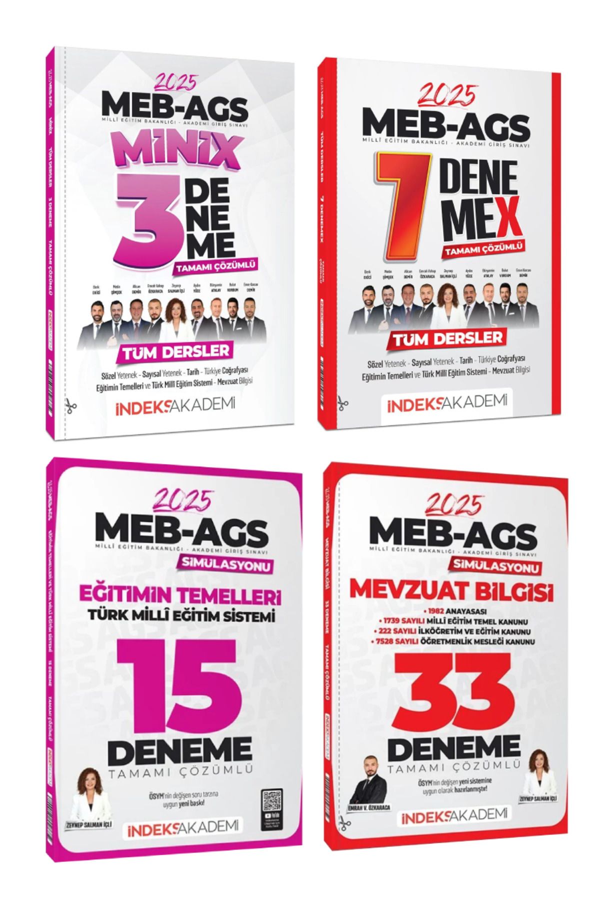 İndeks Akademi 2025 MEB AGS Tüm Dersler Minix 3 Deneme+ 7 Denemex+ Eğitimin Temelleri 15+ Mevzuat Bilgisi 33 Deneme