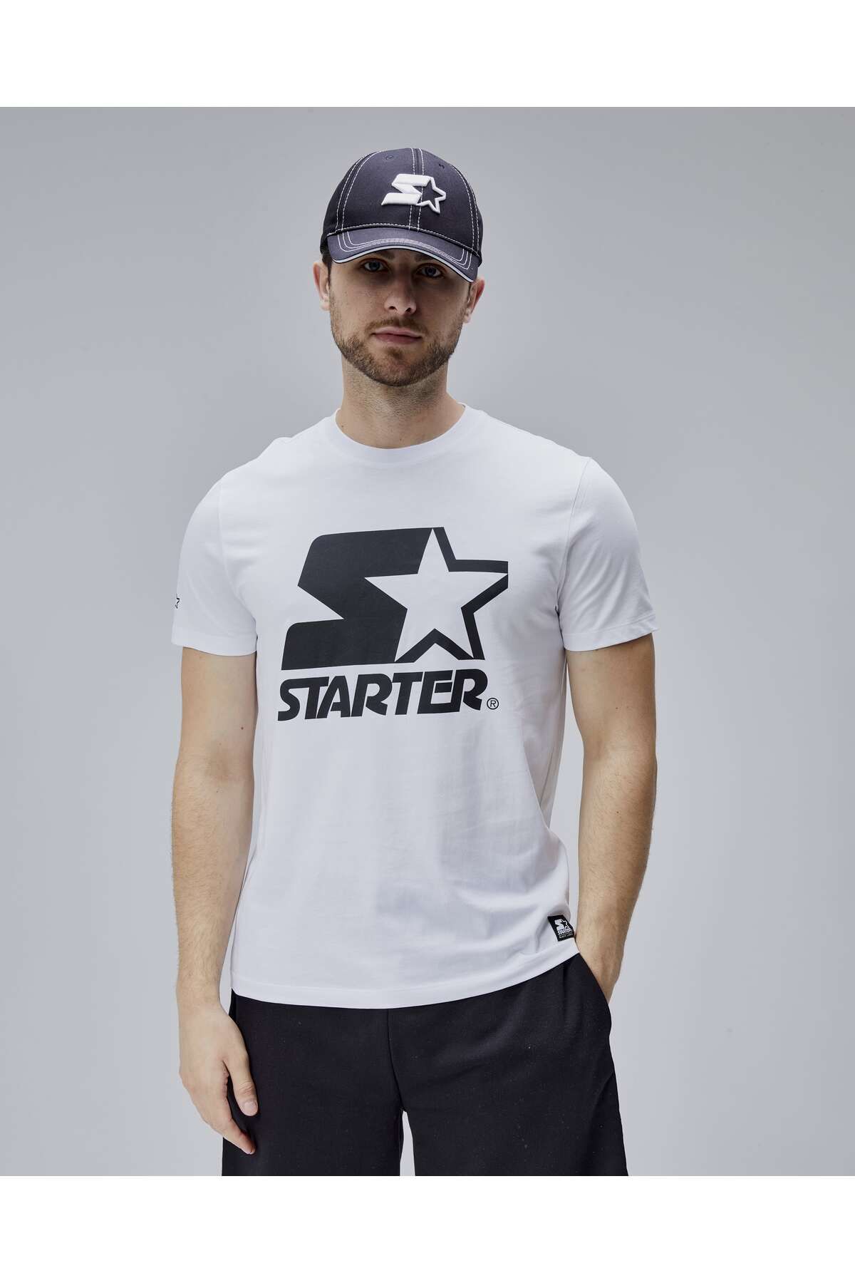 Starter HUDSON Beyaz Bisiklet Yaka Baskılı Standard Fit Erkek Tshirt