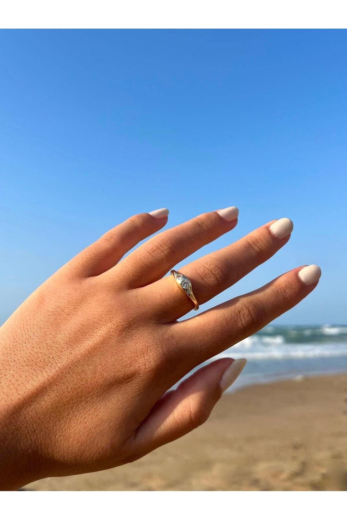 Zerys Jewelry Küçük Zirkon Taşlı Gold Ayarlanabilir Yüzük