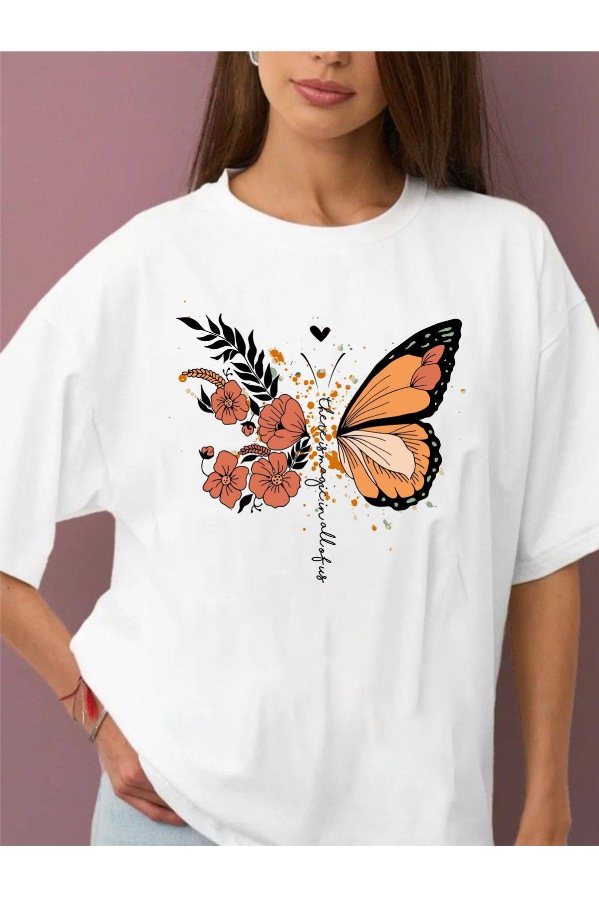 estilowear Kadın Oversize Baskılı Pamuklu T-shirt Model 1030