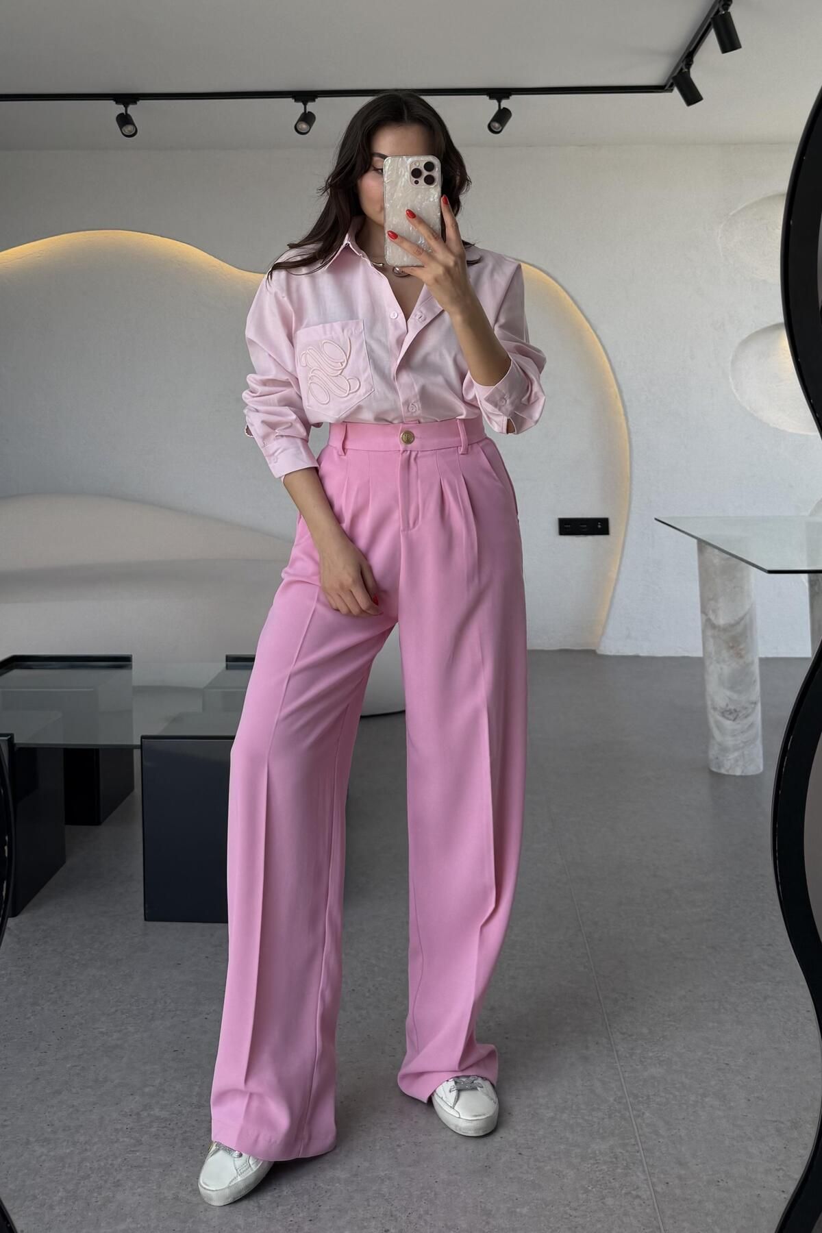 Gizem Ecemiş Alexa Pembe Pileli Palazzo Pantolon