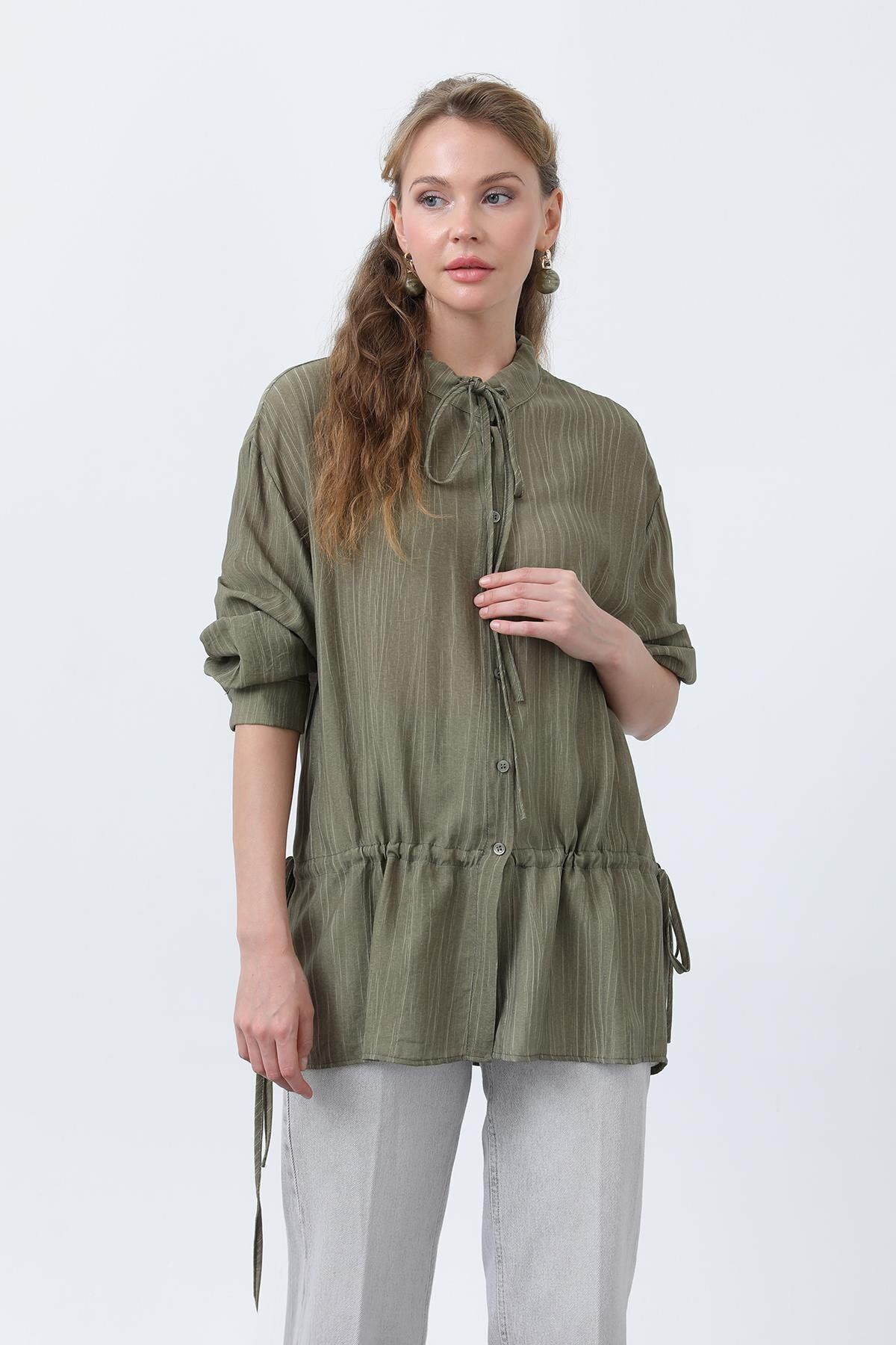 Soul Kadın Bel Büzgü Detaylı Gömlek -32358GML - KHAKI