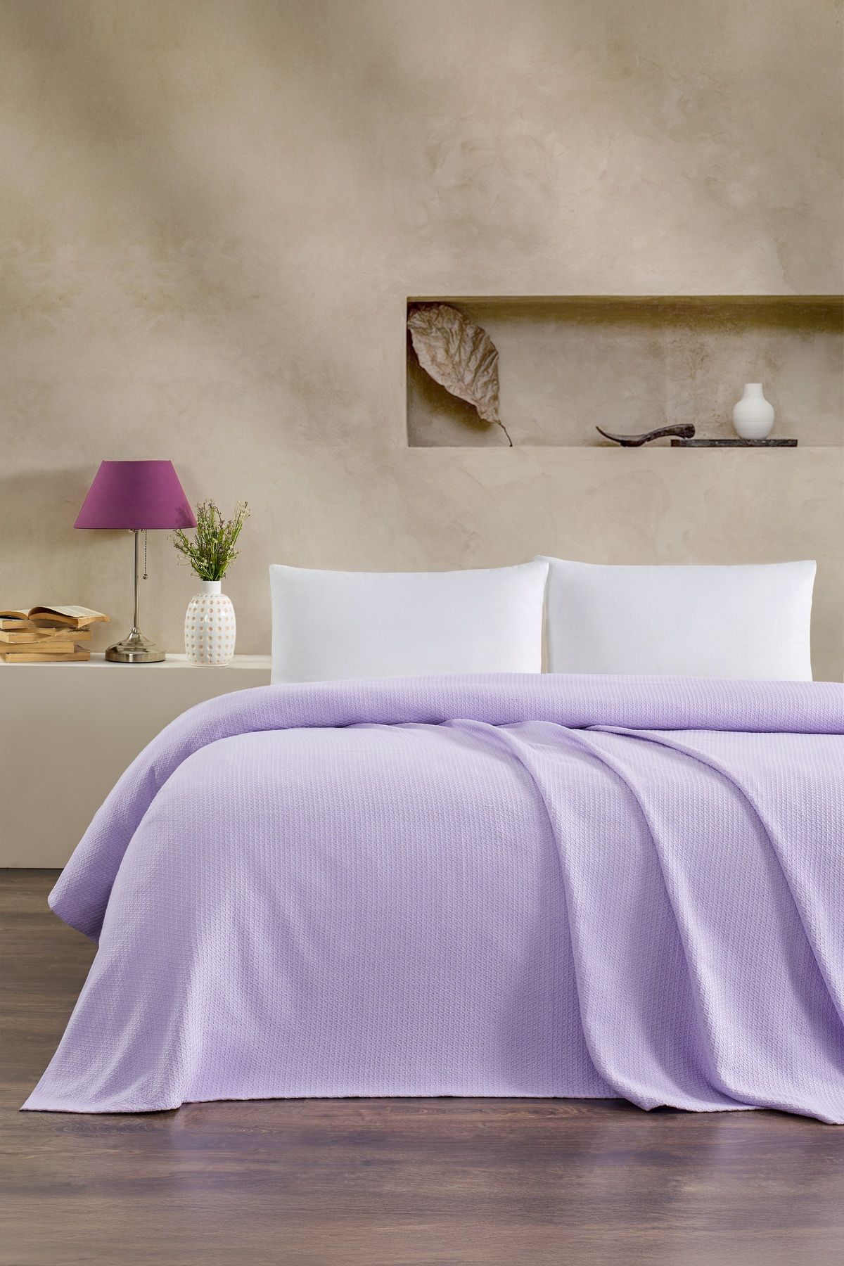 Naturosa Çift Kişilik Lila Renk Elmas Pike %100 Pamuk 200 X 220 Cm