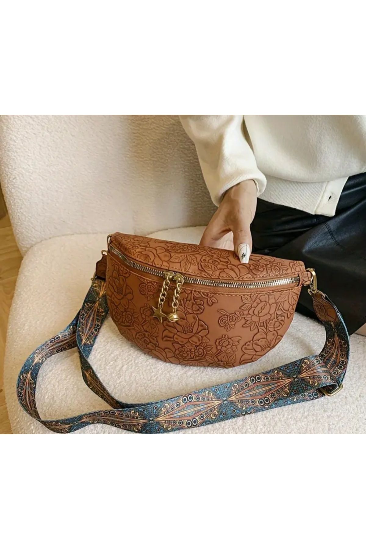 GÖKTAŞ E TİCARET Vintage Etnik Desenli Göğüs Çantası