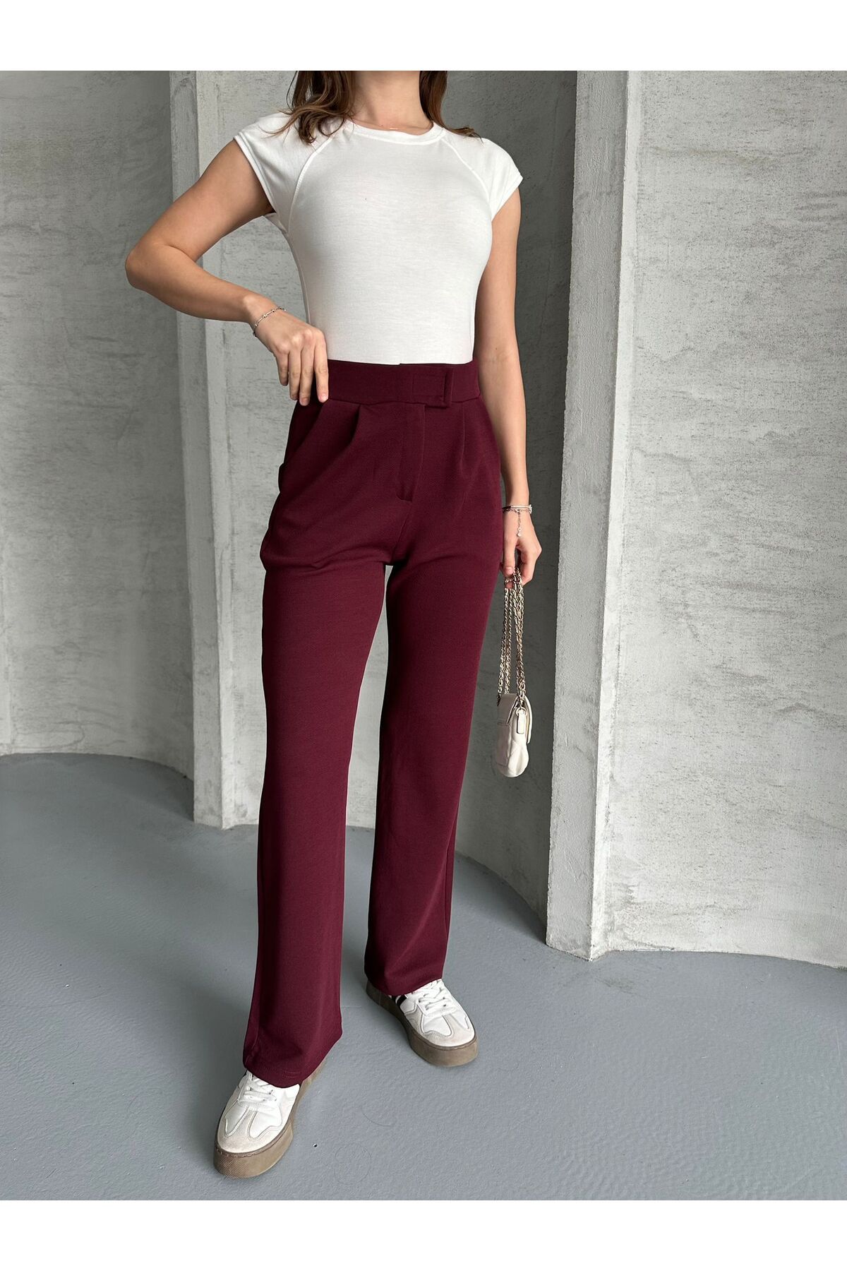 RPT MODA YÜKSEK BEL CIRTLI KEMER PALAZZO PANTOLON