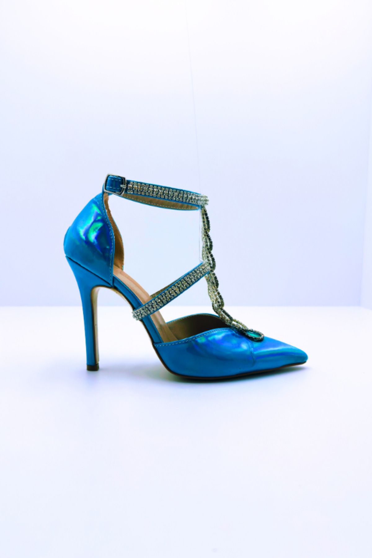 Galanthus Shoes Ocean Leo Kristal Taş Tasarımlı 11 cm Mavi Stiletto