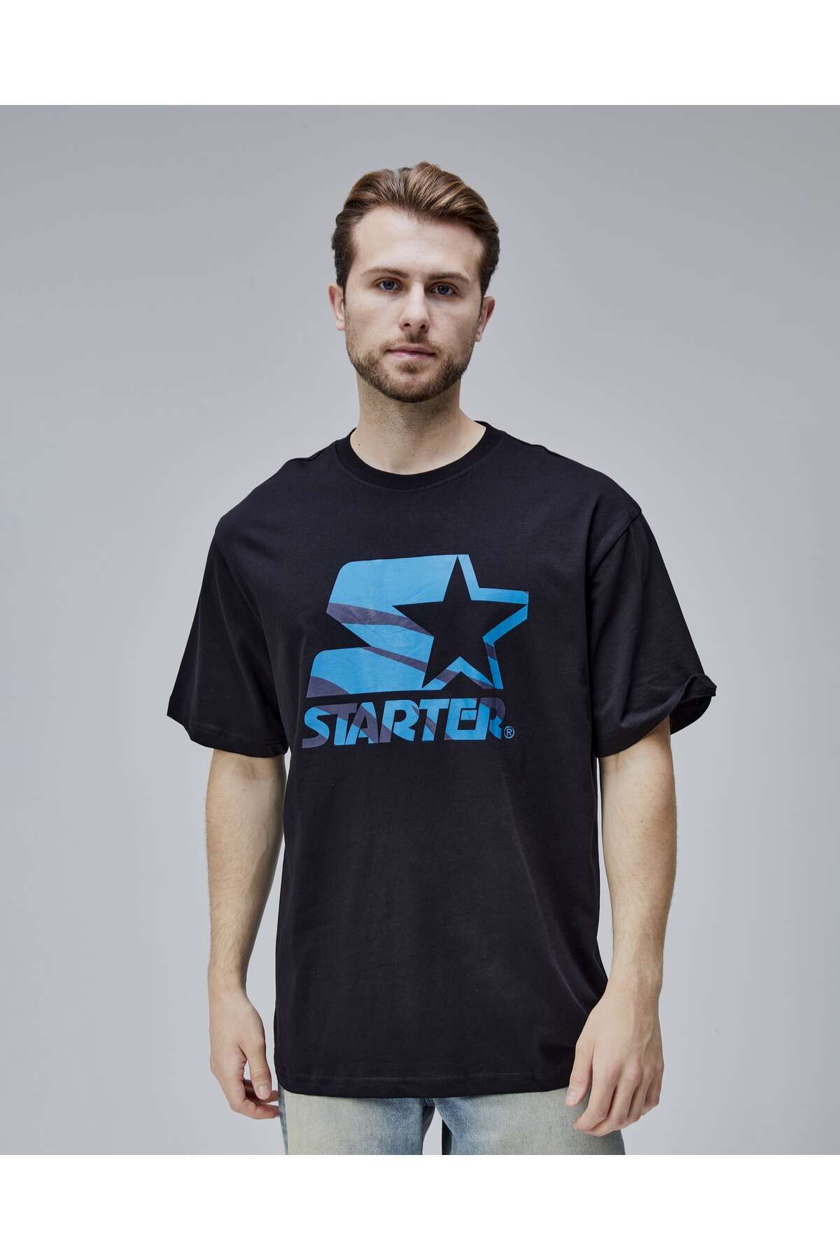 Starter BURNLEY Siyah Bisiklet Yaka Baskılı Oversize Erkek Tshirt