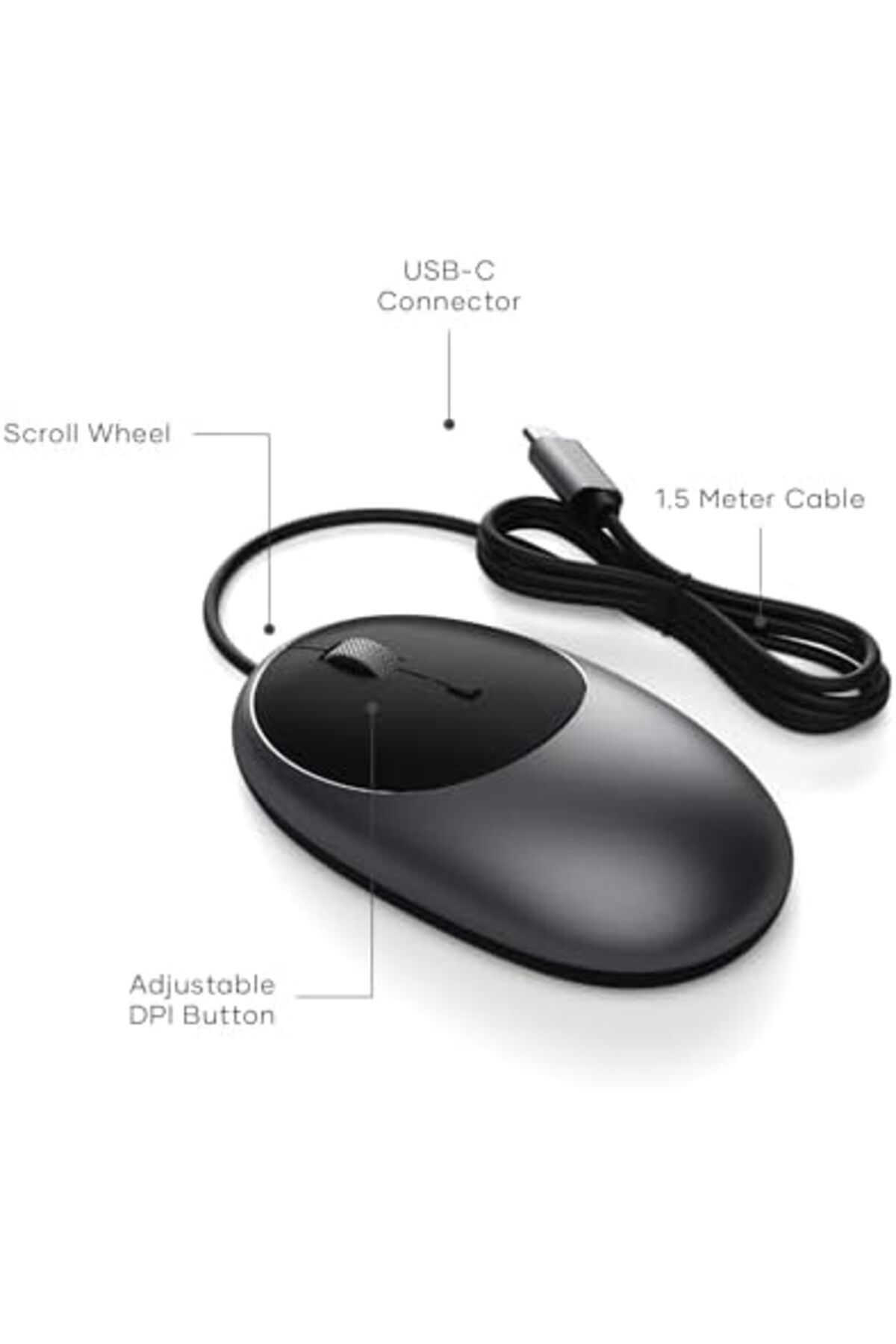 Satechi-Aluminum C1 USB-C Wired Mouse – Optical Computer Mouse – For M2/M1 MacBook Pro/Air, M2/M 4