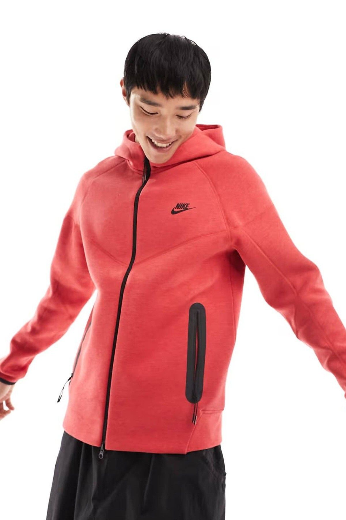 Nike Tech Fleece Full Zip Windrunner Hoodie Kapüşonlu Unisex Sweatshirt Kırmızı
