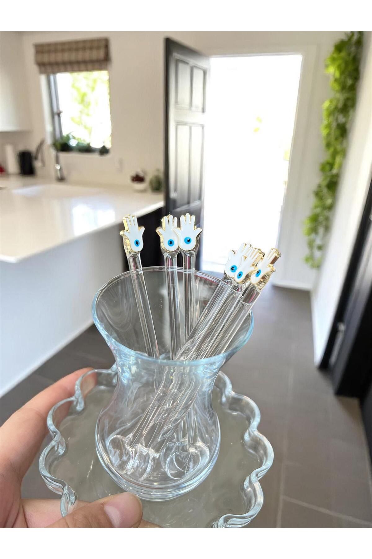 Arsglass GÖZLÜ FATMA ELİ 6LI CAM ÇAY KAŞIK SETİ
