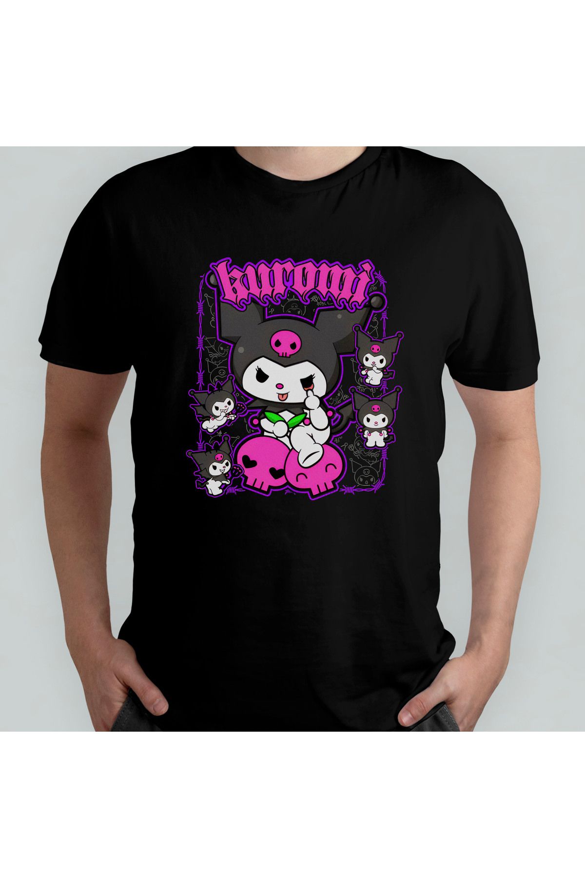 Pixxa Kuromi Unisex %100 Pamuklu Bisiklet Yaka T-Shirt Model 1