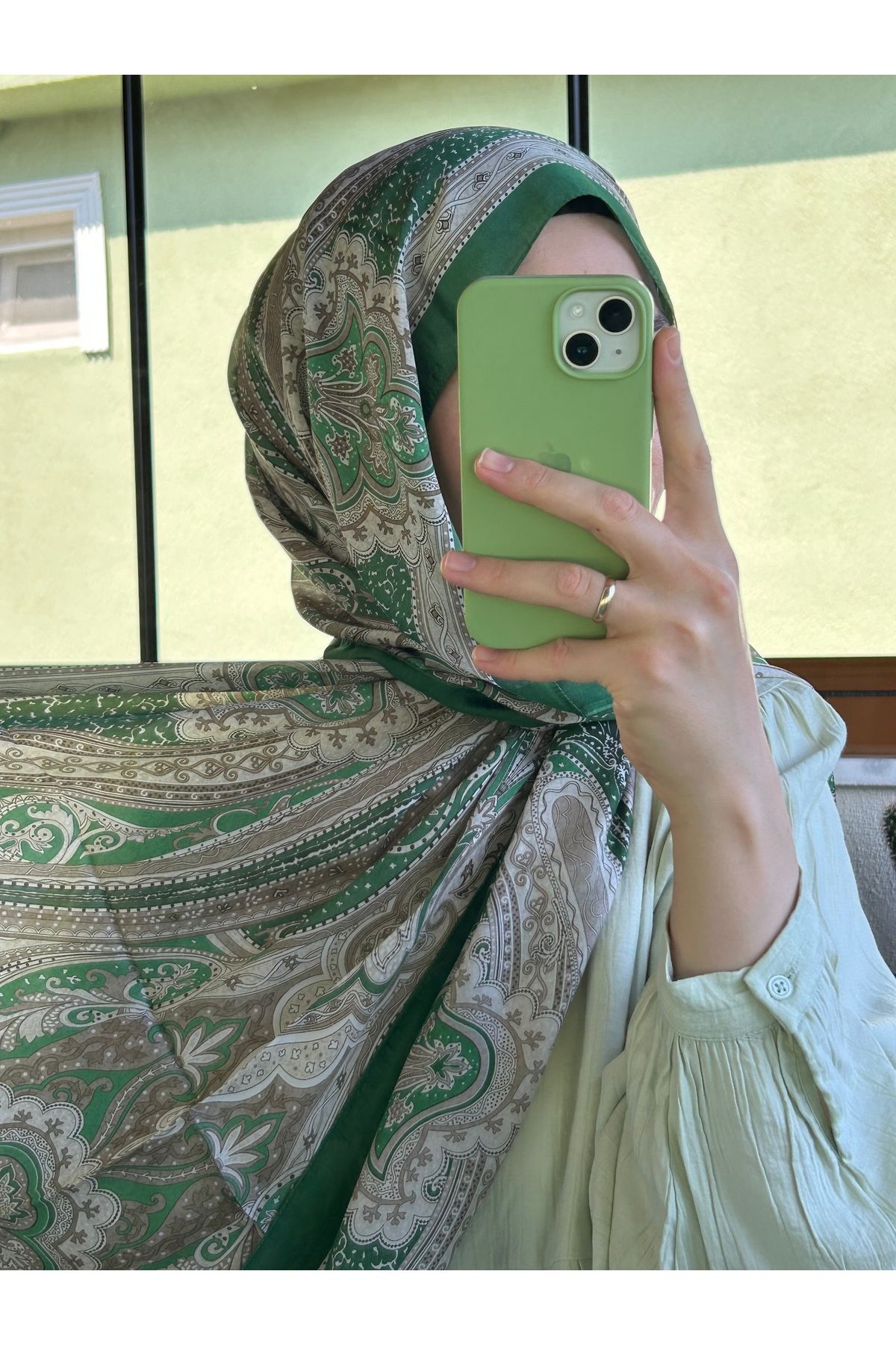 LuvenSara Hint İpeği Şal Etnik Yeşil