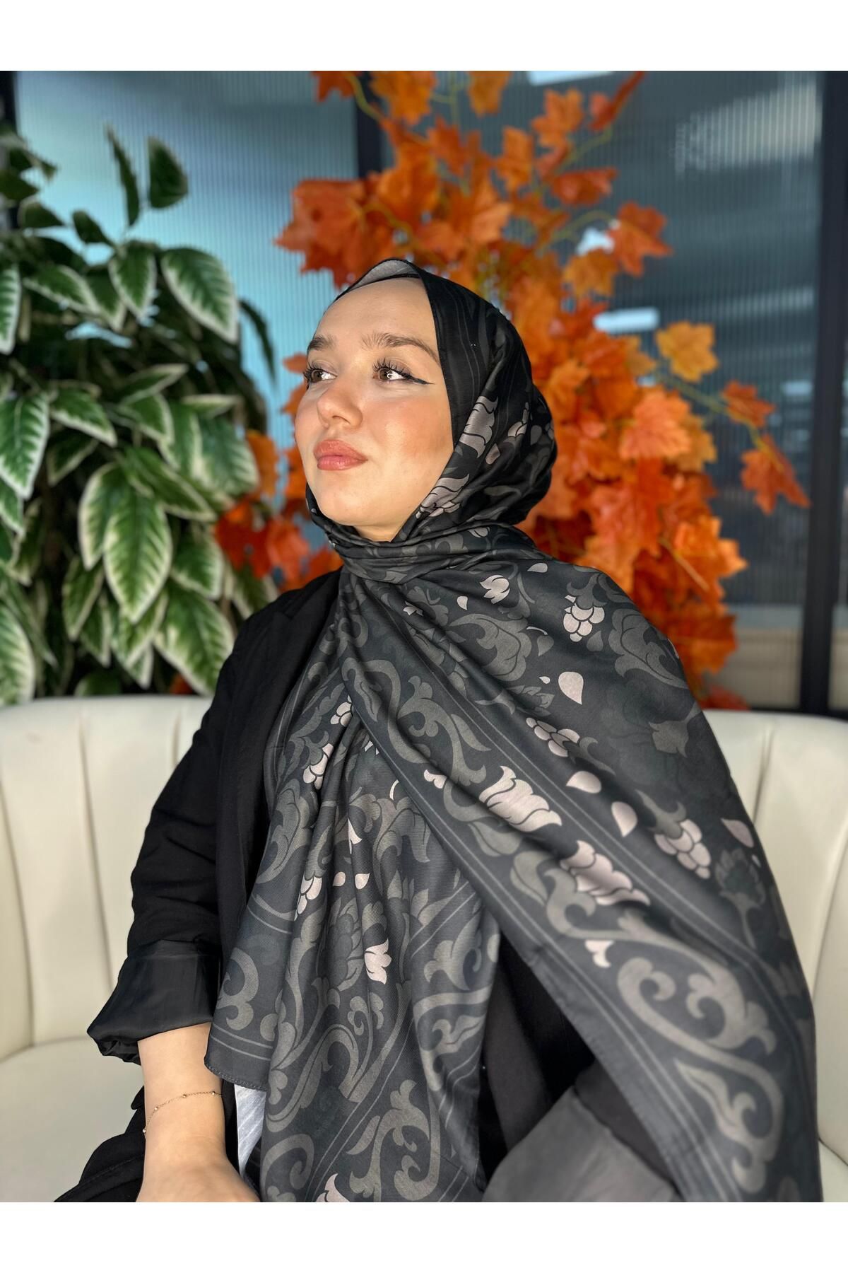 Oxygen Scarfs Lilyum Desen Pamuk İpek Şal-10008