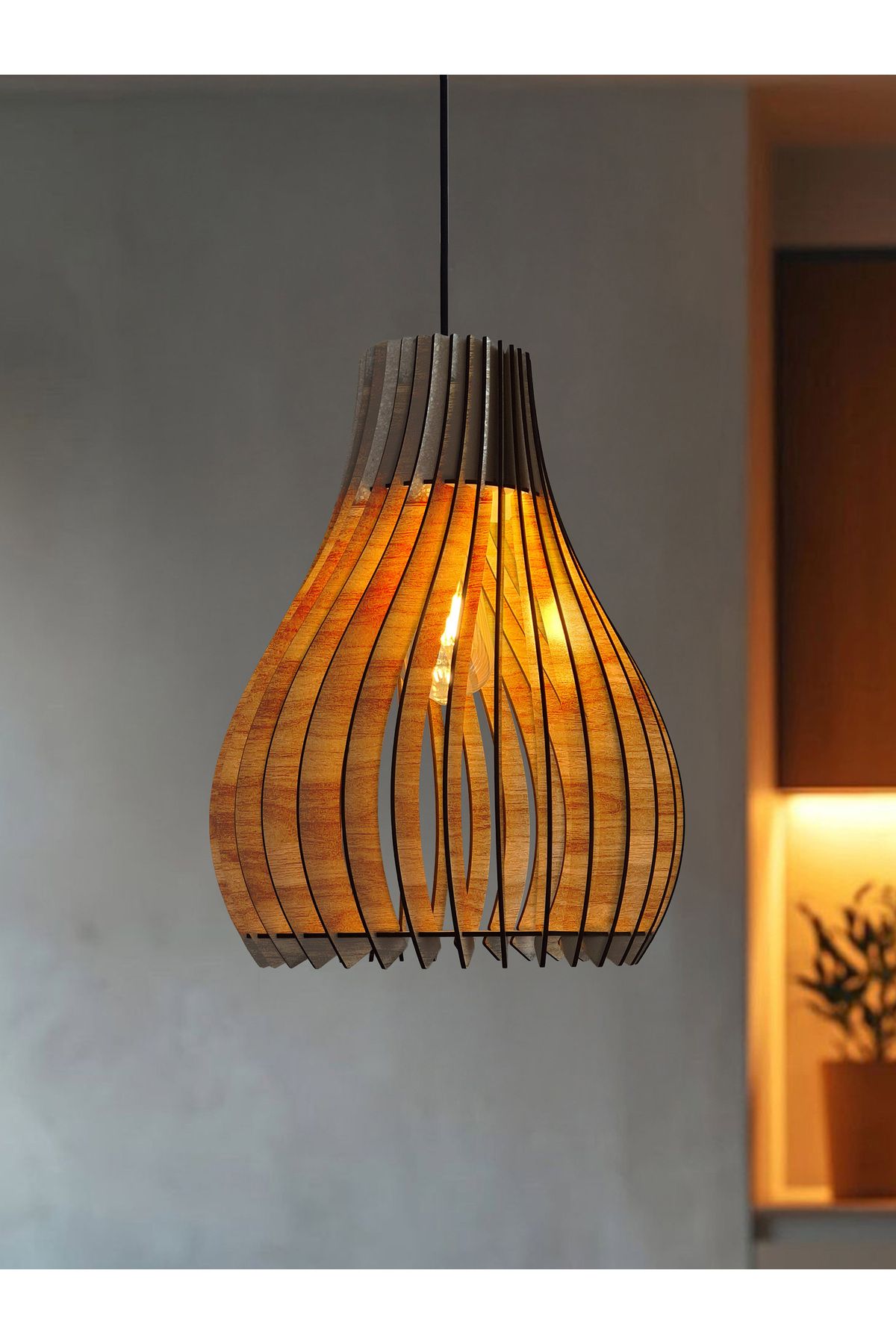 Design OTTO Vialux 14 Renk Modern Ahşap Bohem Avize Tekli Sarkıt Lamba Sarı Kırmızı Siyah Beyaz Aydınlatma