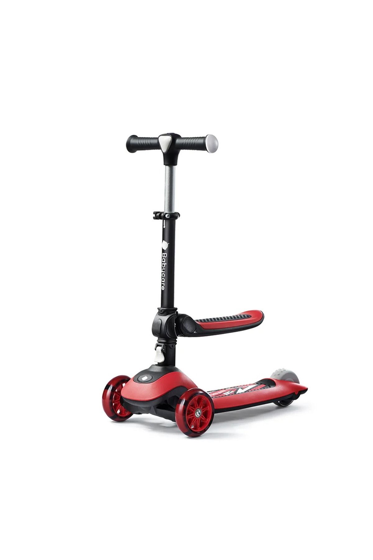 Baby Care Manuel Scooter 3 Tekerlekli, Katlanabilir Koltuklu, Kırmızı, 100 kg Taşıma Kapasiteli