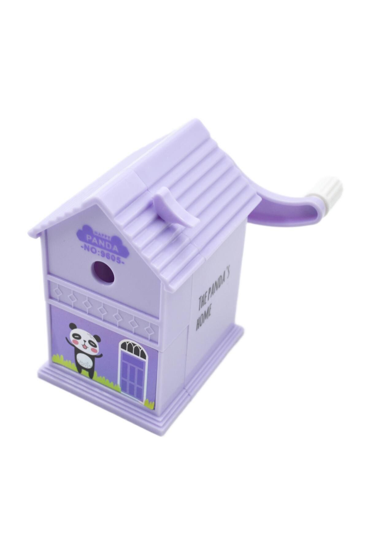 Bafix Dream Cabin Ev Şekilli Masaüstü Kollu Kalemtıraş Mor Panda 9605