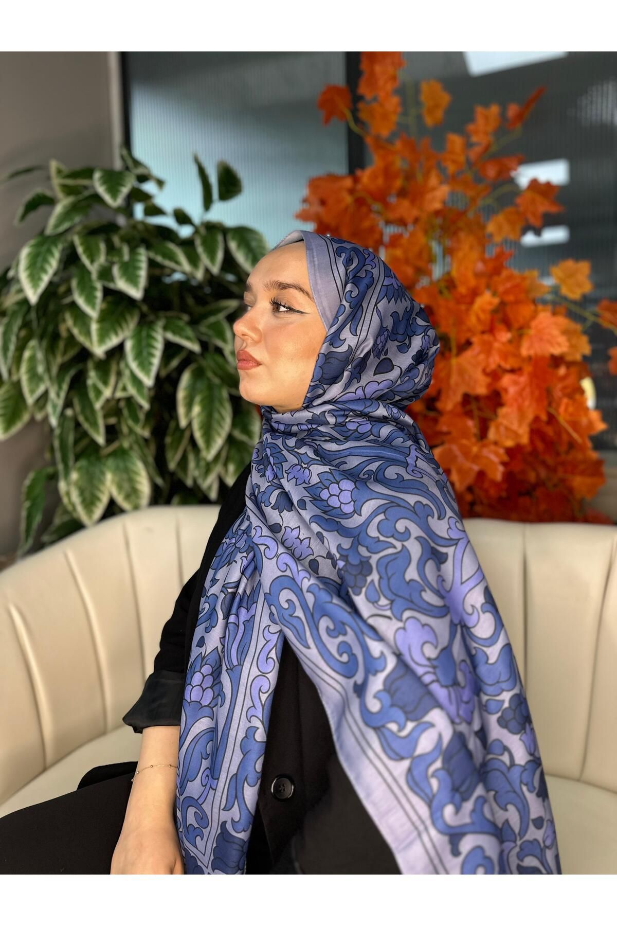 Oxygen Scarfs Lilyum Desen Pamuk İpek Şal-10008