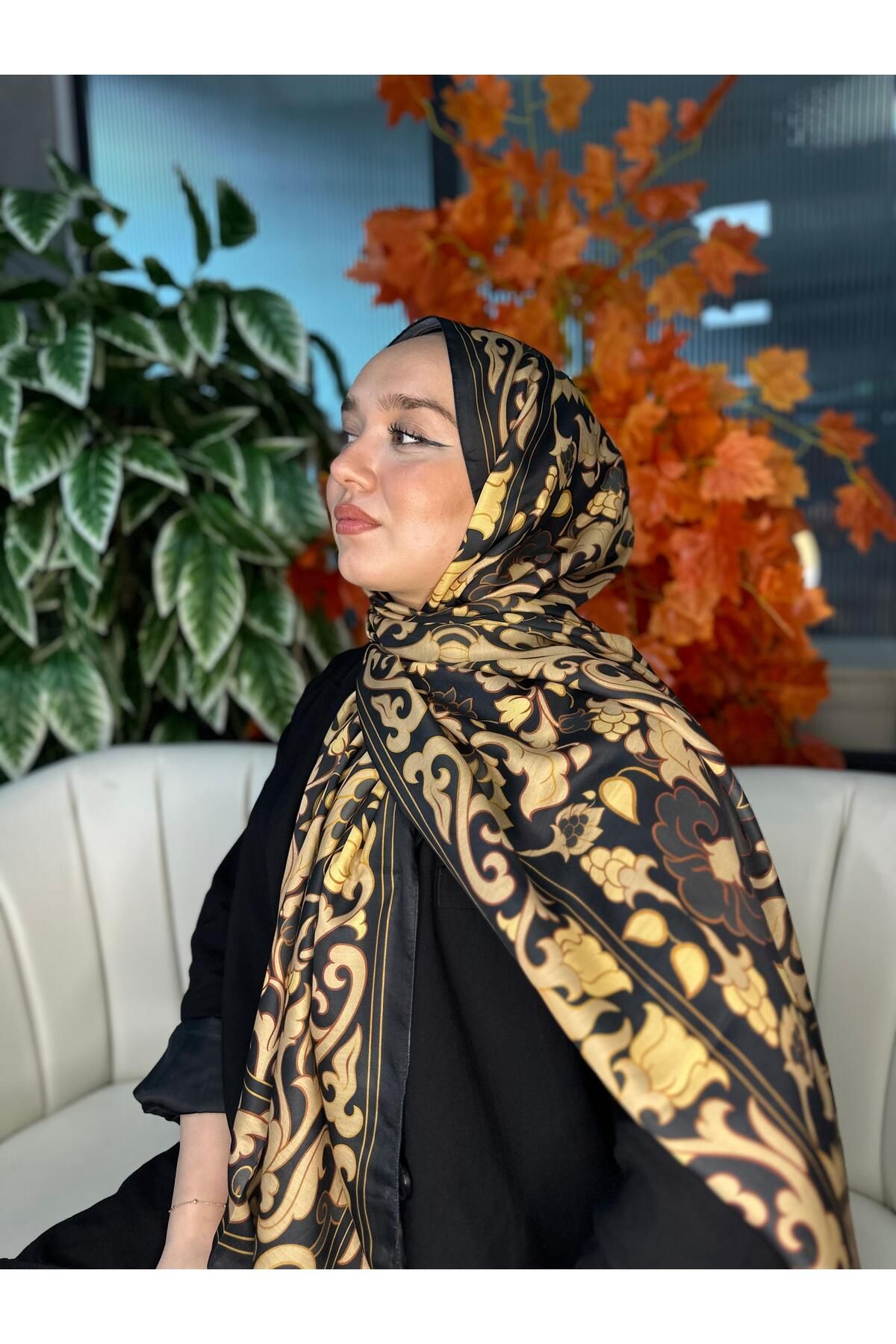 Oxygen Scarfs Lilyum Desen Pamuk İpek Şal-10008