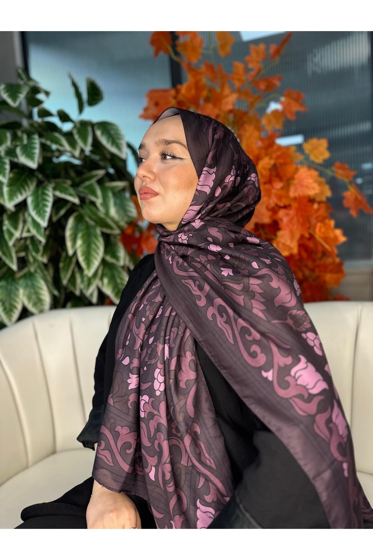 Oxygen Scarfs Lilyum Desen Pamuk İpek Şal-10008