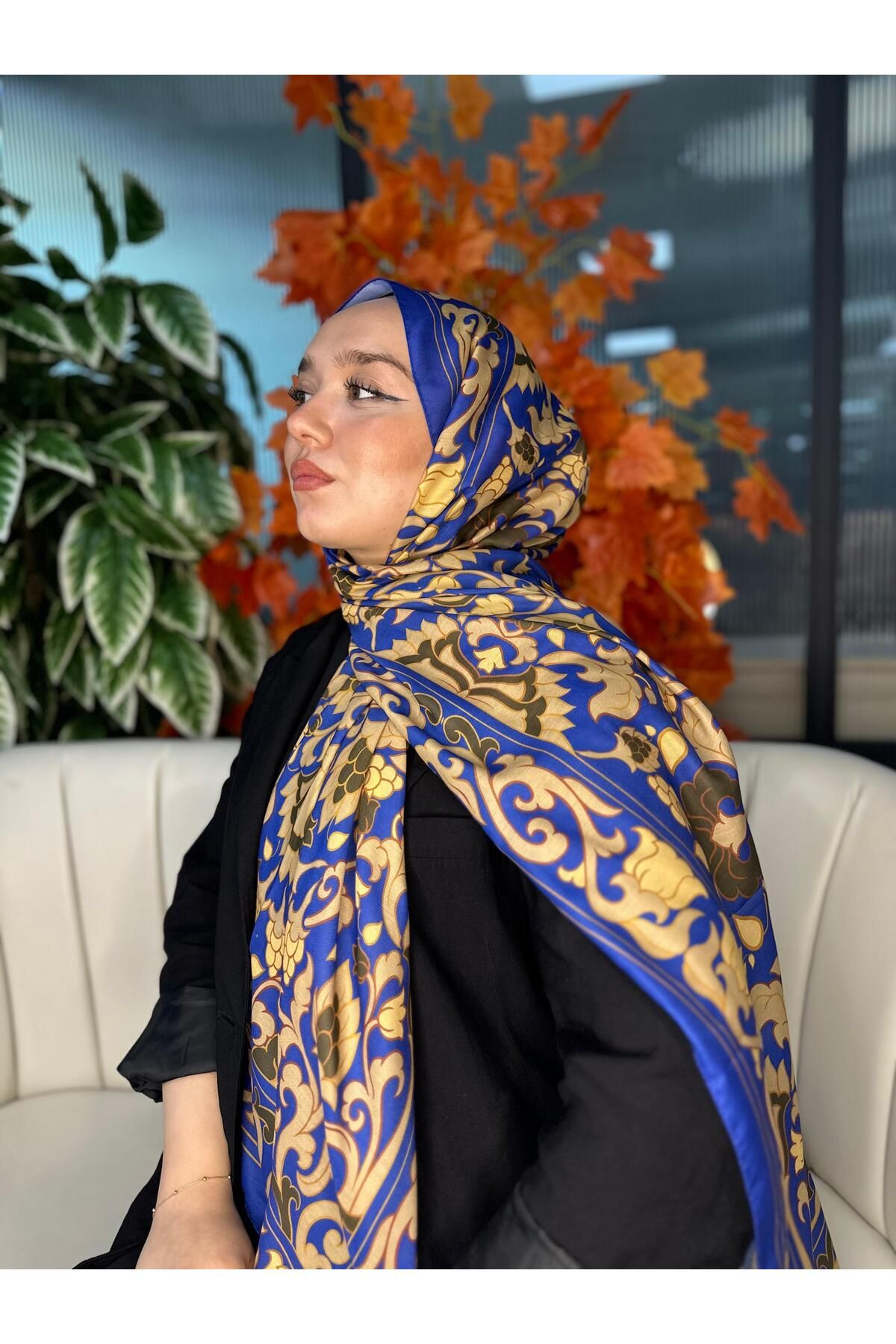 Oxygen Scarfs Lilyum Desen Pamuk İpek Şal-10008