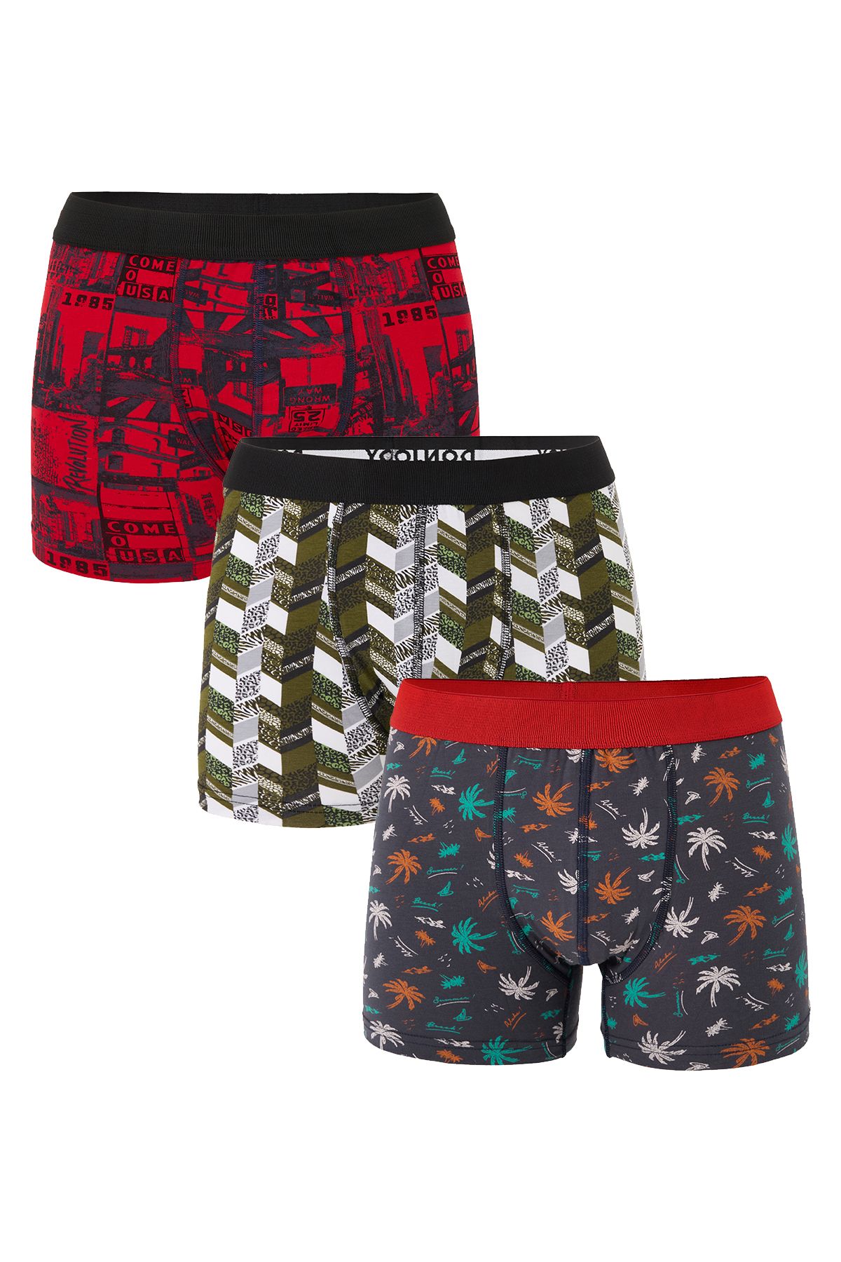 don joy Erkek 3'lü Penye Beli Lastikli Pamuklu Boxer