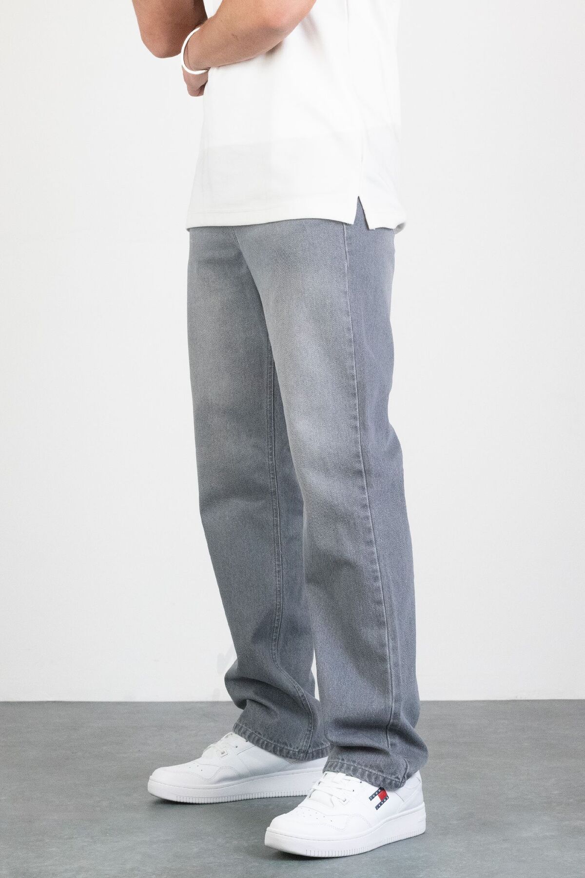 HLT JEANS Erkek Gri Straight Baggy Fit Likrasız Rahat Kesim %100 Pamuk Loose Jean Pantolon HECTOR