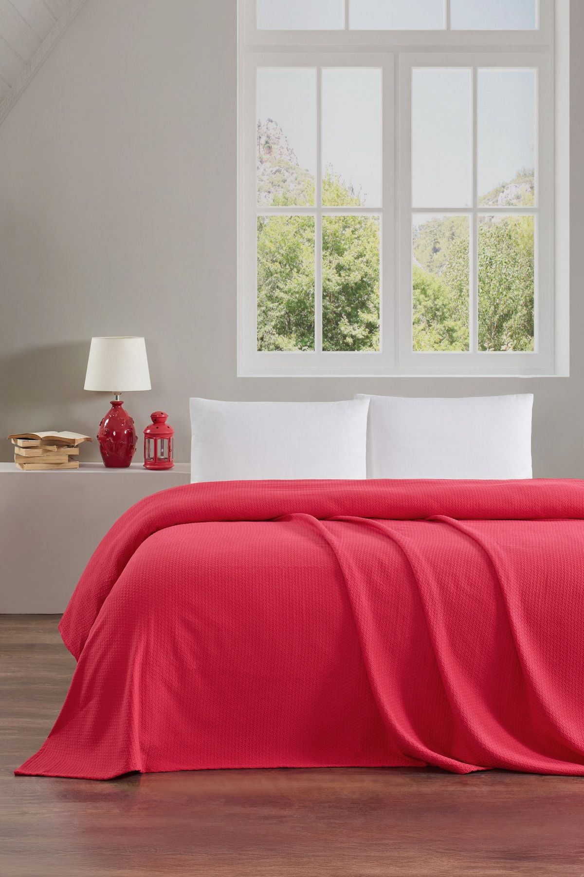 Naturosa Çift Kişilik Kırmızı Renk Elmas Pike %100 Pamuk 200 X 220 Cm